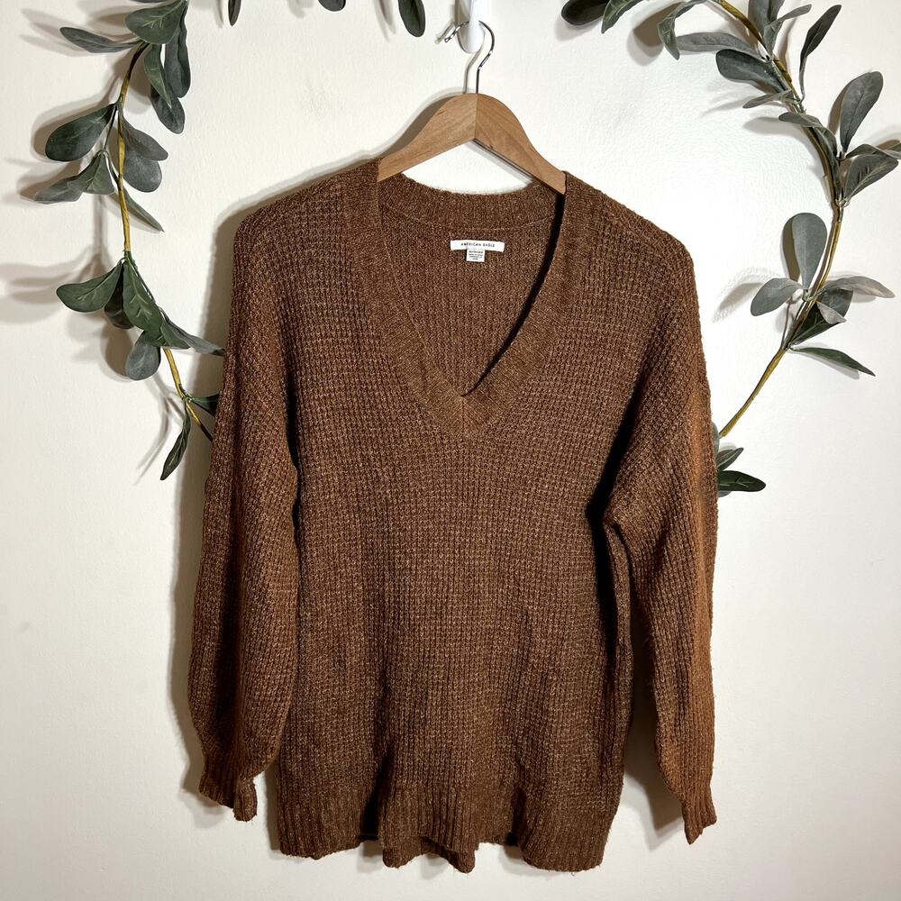 American Eagle Brown V Neck Sweater LAST CALL